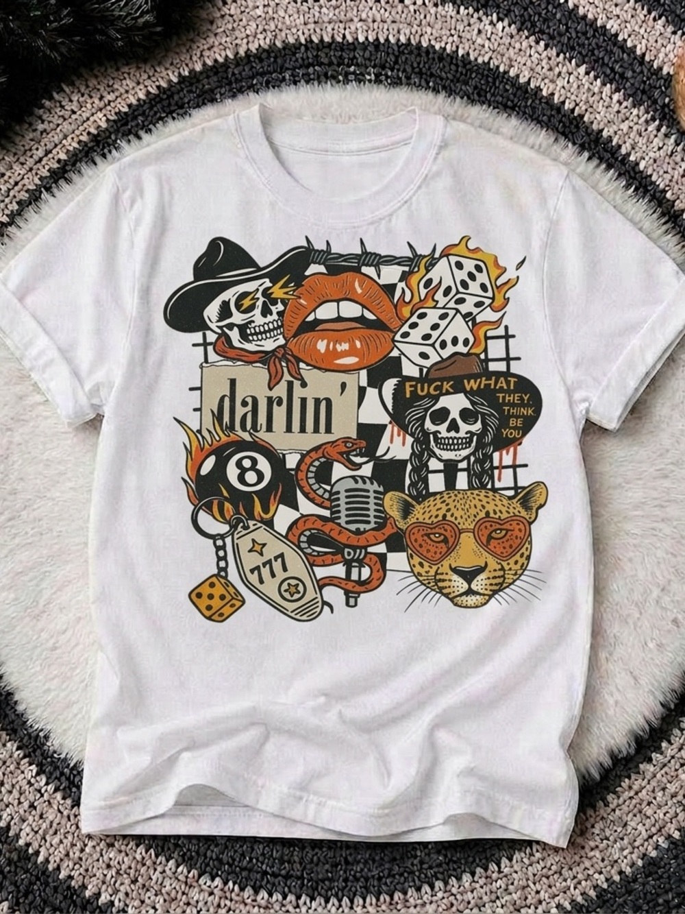 Darlin Tattoo Rockabilly Shirt, Rebel Graphic Tee Retro Tattoo - Unisex White